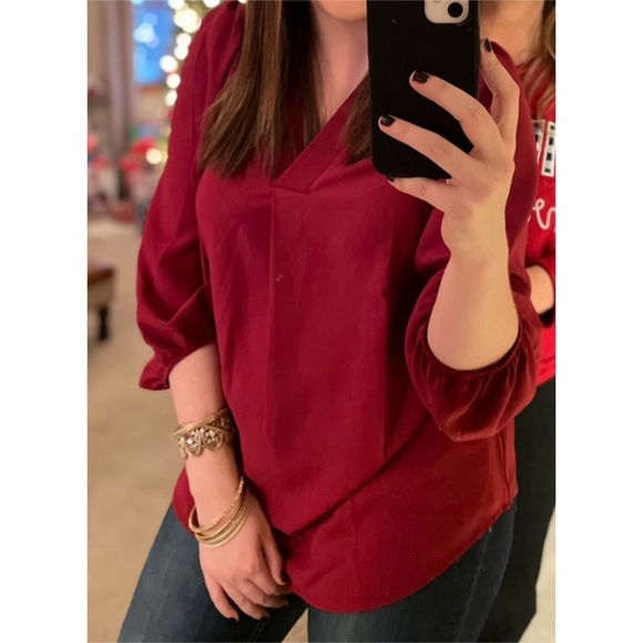 Boho deep red flouncey blouse - Picture 6 of 8